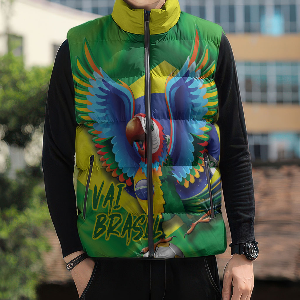 Vai Brasil Football Sleeveless Puffer Jacket 2026 Go Canarinho Macaw Parrot Flag Proud