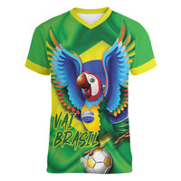 Vai Brasil Football Women V-Neck T-Shirt 2026 Go Canarinho Macaw Parrot Flag Proud
