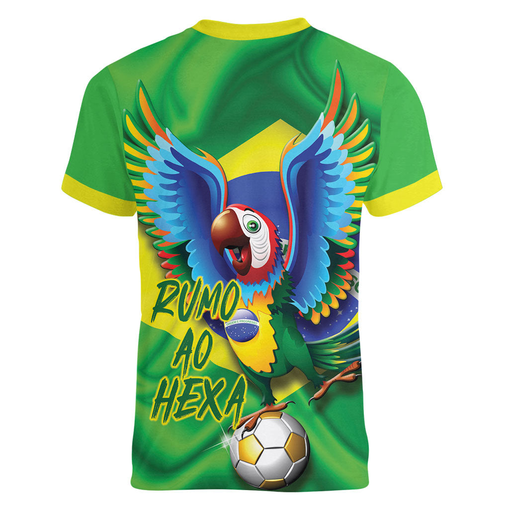 Vai Brasil Football Women V-Neck T-Shirt 2026 Go Canarinho Macaw Parrot Flag Proud