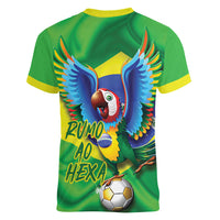 Vai Brasil Football Women V-Neck T-Shirt 2026 Go Canarinho Macaw Parrot Flag Proud