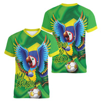 Vai Brasil Football Women V-Neck T-Shirt 2026 Go Canarinho Macaw Parrot Flag Proud