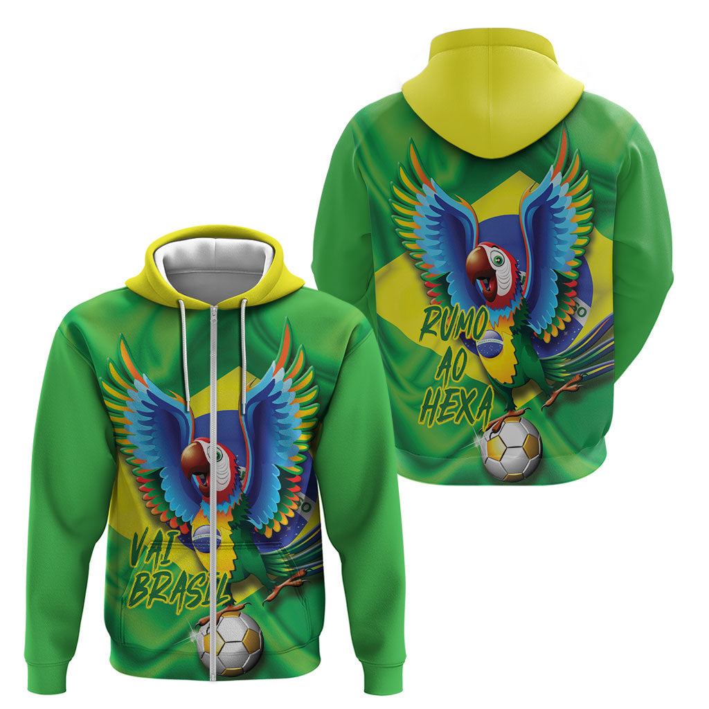Vai Brasil Football Zip Hoodie 2026 Go Canarinho Macaw Parrot Flag Proud