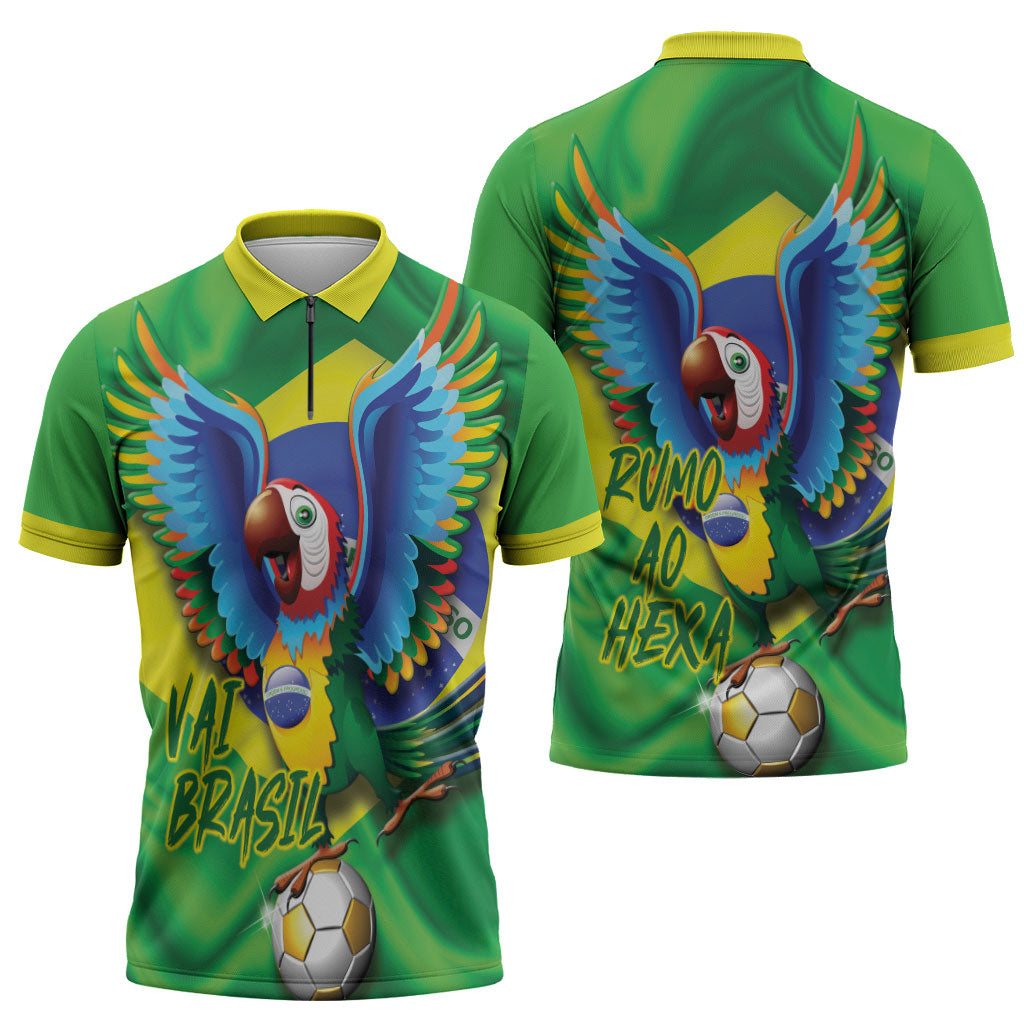 Vai Brasil Football Zipper Polo Shirt 2026 Go Canarinho Macaw Parrot Flag Proud
