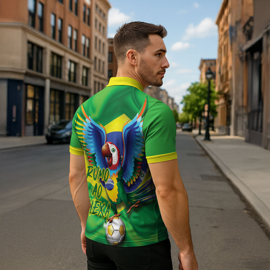 Vai Brasil Football Zipper Polo Shirt 2026 Go Canarinho Macaw Parrot Flag Proud