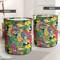 Macaw Parrot Brazil Laundry Basket Maracas Seamless Tropical Flowers
