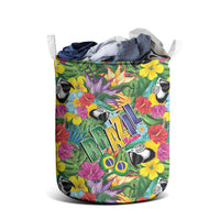 Macaw Parrot Brazil Laundry Basket Maracas Seamless Tropical Flowers