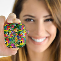 Macaw Parrot Brazil AirPods Case Maracas Seamless Tropical Flowers