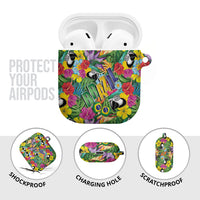 Macaw Parrot Brazil AirPods Case Maracas Seamless Tropical Flowers
