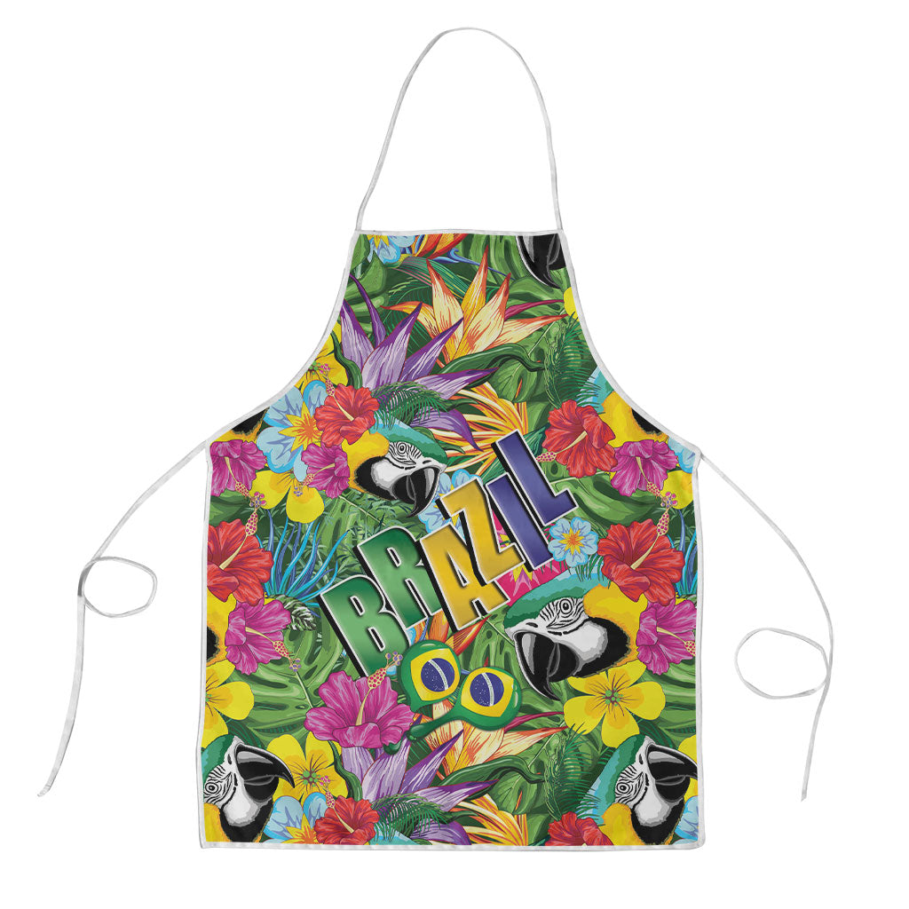 Macaw Parrot Brazil Apron Maracas Seamless Tropical Flowers