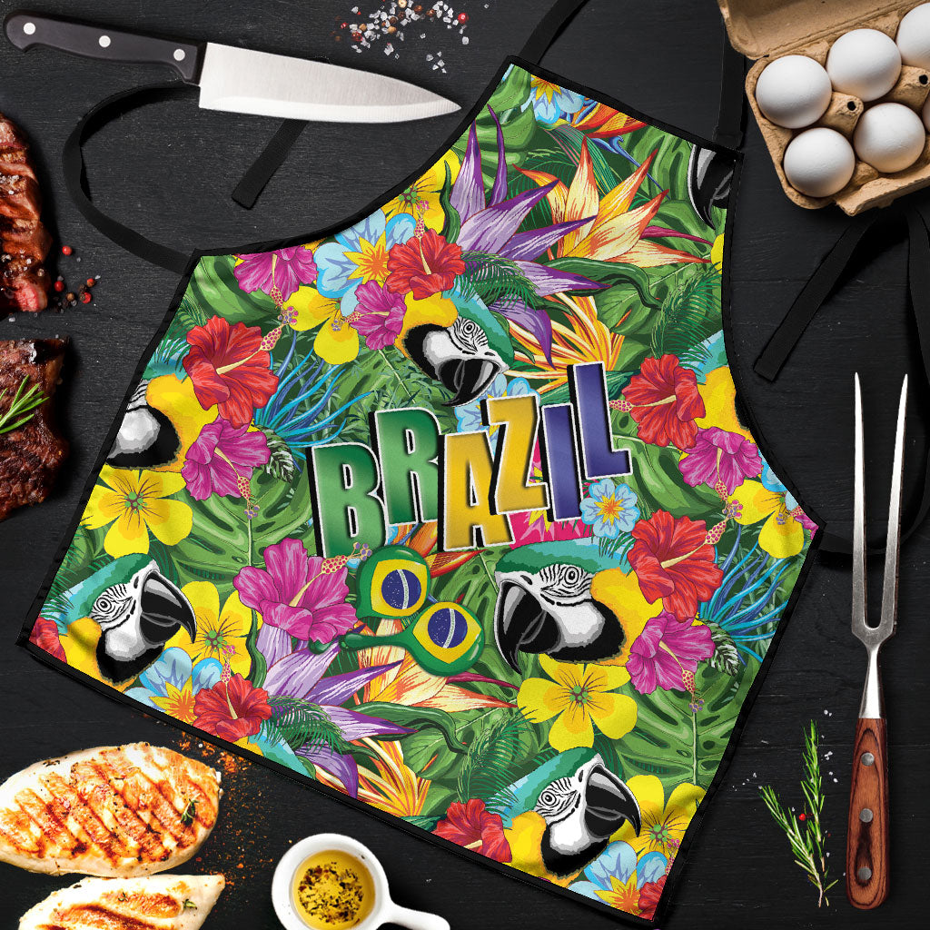 Macaw Parrot Brazil Apron Maracas Seamless Tropical Flowers