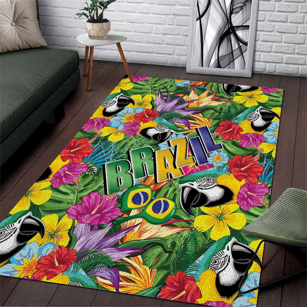 Macaw Parrot Brazil Area Rug Maracas Seamless Tropical Flowers