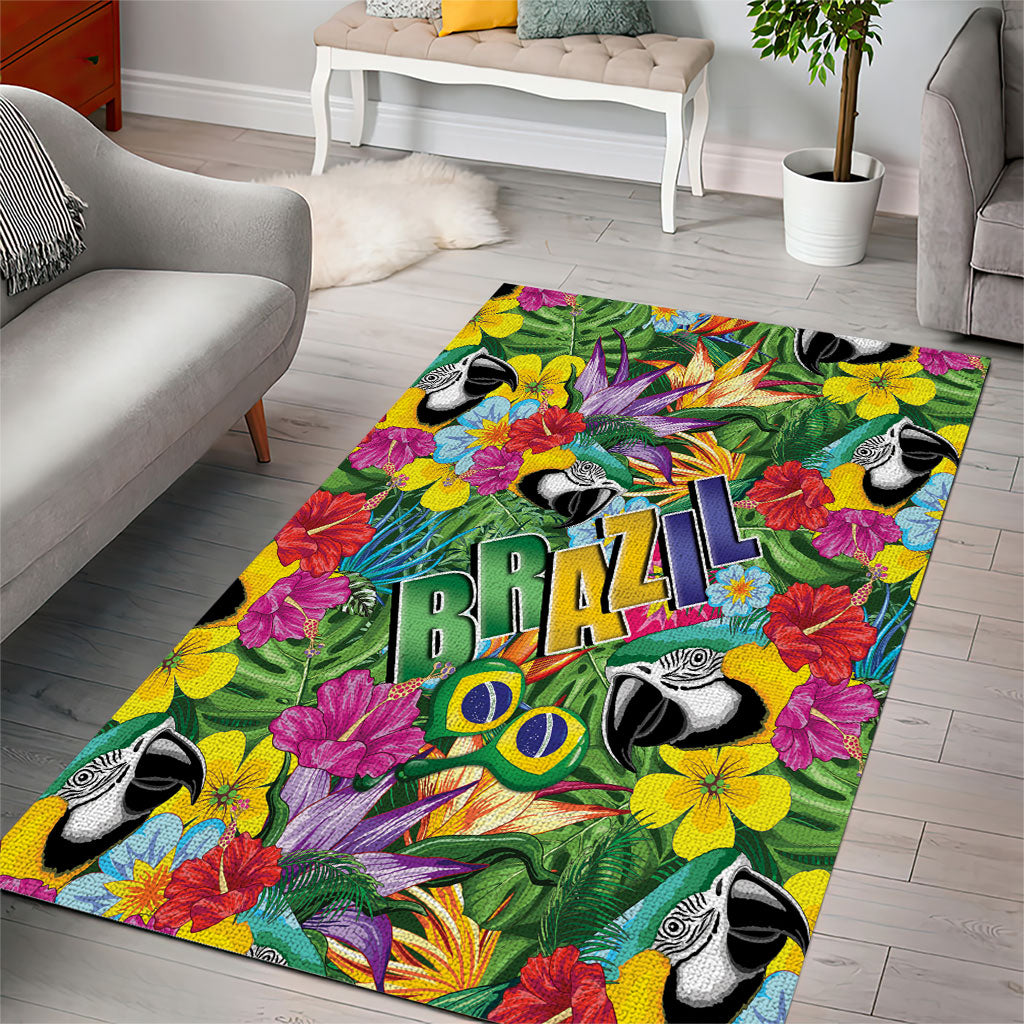 Macaw Parrot Brazil Area Rug Maracas Seamless Tropical Flowers