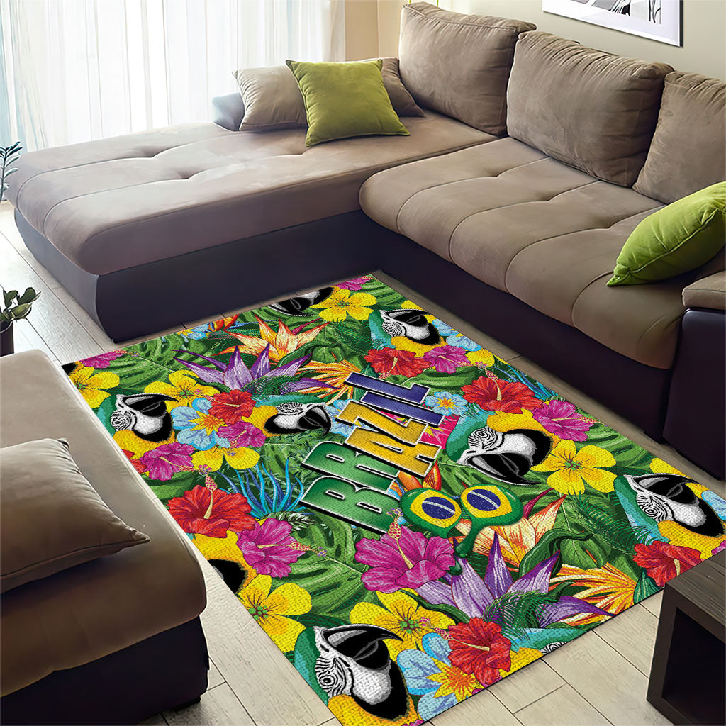 Macaw Parrot Brazil Area Rug Maracas Seamless Tropical Flowers