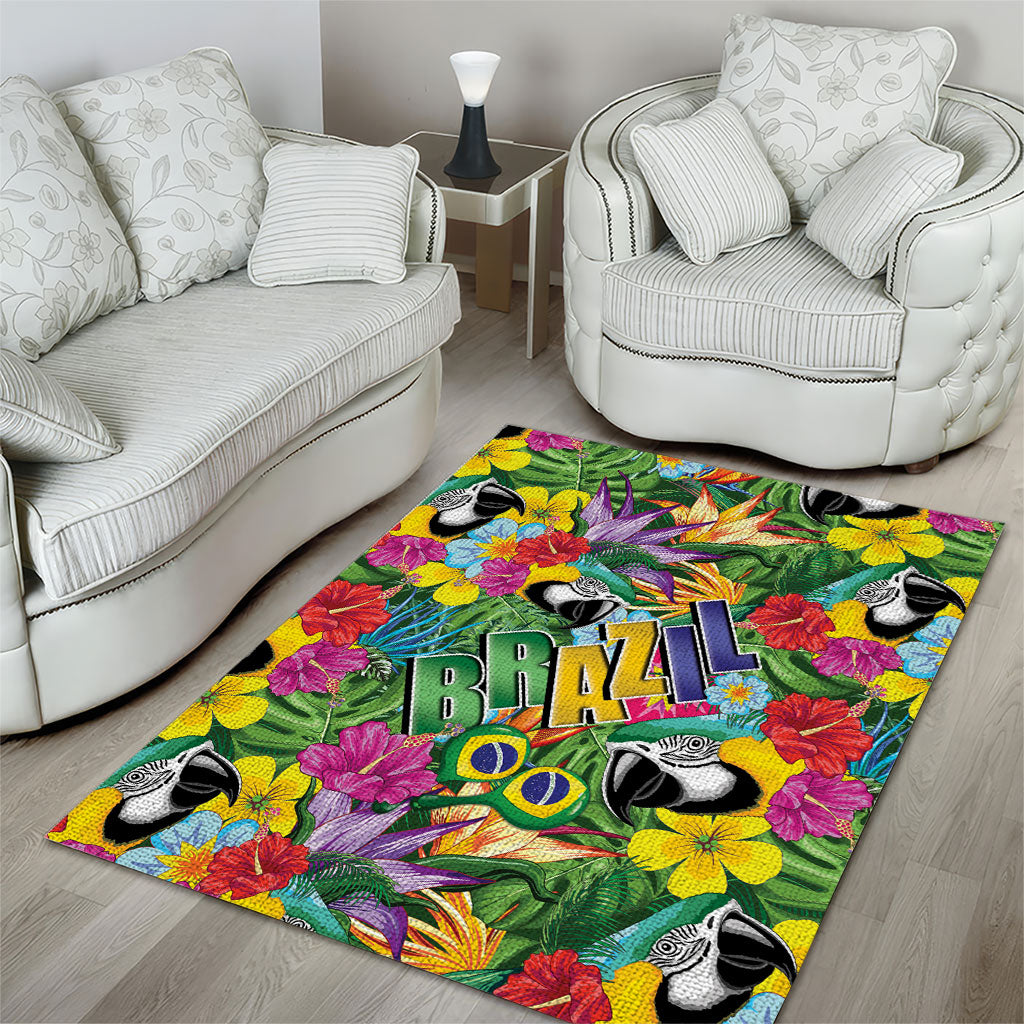 Macaw Parrot Brazil Area Rug Maracas Seamless Tropical Flowers