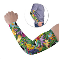 Macaw Parrot Brazil Arm Sleeves Maracas Seamless Tropical Flowers