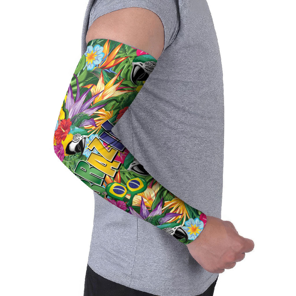 Macaw Parrot Brazil Arm Sleeves Maracas Seamless Tropical Flowers