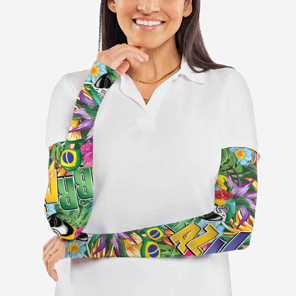 Macaw Parrot Brazil Arm Sleeves Maracas Seamless Tropical Flowers