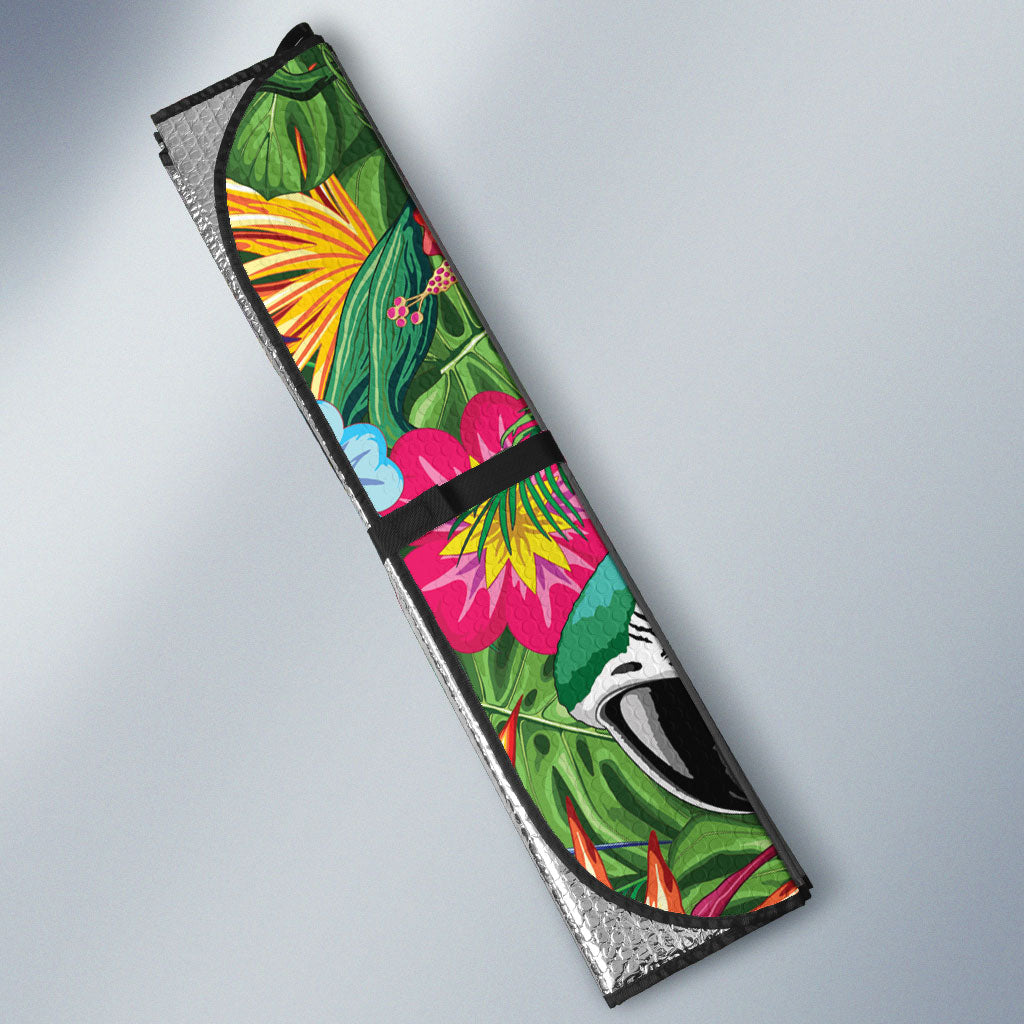 Macaw Parrot Brazil Auto Sun Shade Maracas Seamless Tropical Flowers