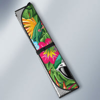 Macaw Parrot Brazil Auto Sun Shade Maracas Seamless Tropical Flowers