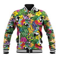 Macaw Parrot Brazil Baseball Jacket Maracas Seamless Tropical Flowers