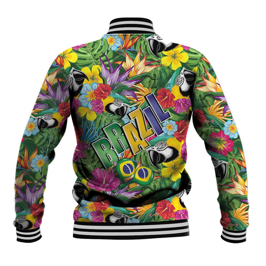Macaw Parrot Brazil Baseball Jacket Maracas Seamless Tropical Flowers