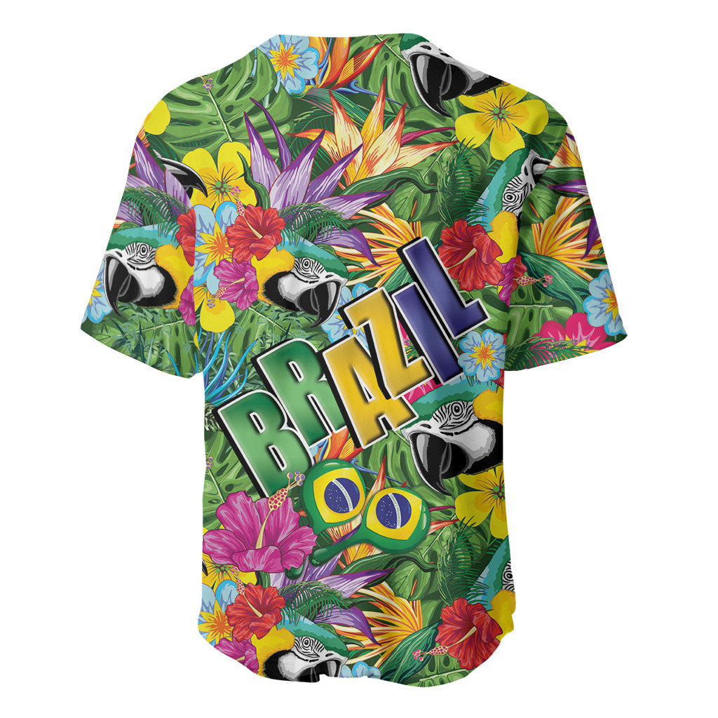 Macaw Parrot Brazil Baseball Jersey Maracas Seamless Tropical Flowers