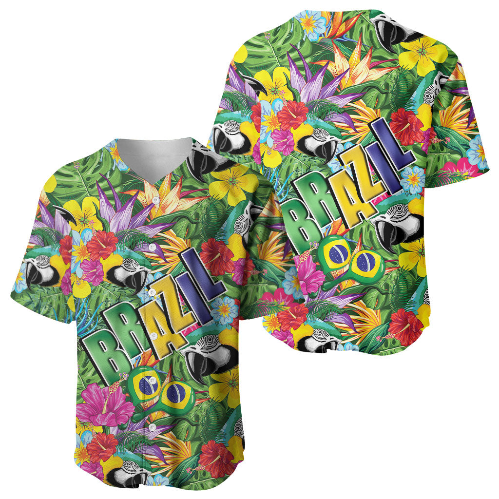 Macaw Parrot Brazil Baseball Jersey Maracas Seamless Tropical Flowers