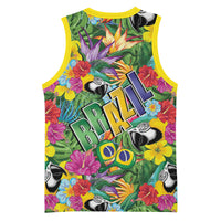 Macaw Parrot Brazil Basketball Jersey Maracas Seamless Tropical Flowers