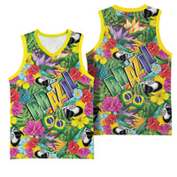 Macaw Parrot Brazil Basketball Jersey Maracas Seamless Tropical Flowers