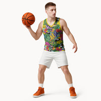 Macaw Parrot Brazil Basketball Jersey Maracas Seamless Tropical Flowers