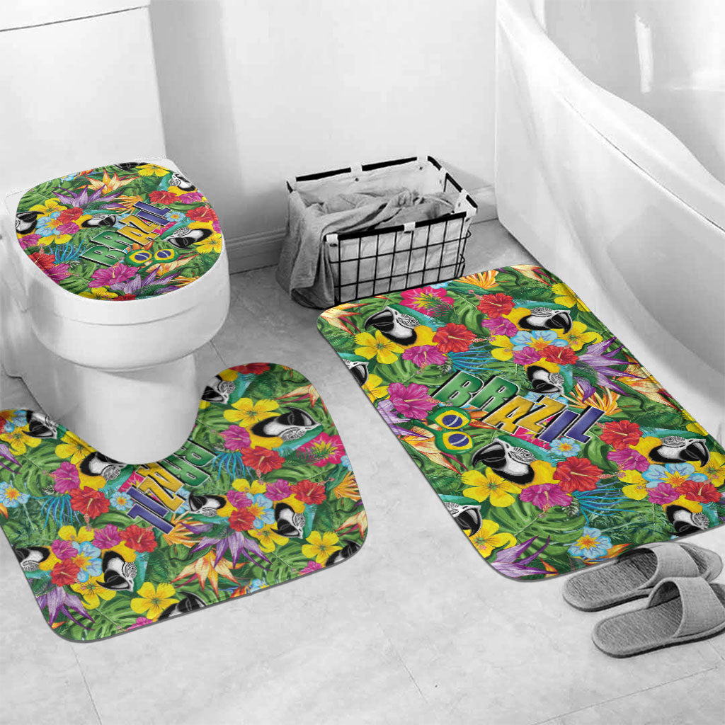 Macaw Parrot Brazil Bathroom Set Maracas Seamless Tropical Flowers