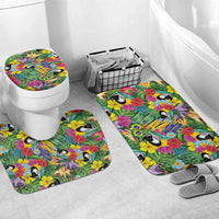 Macaw Parrot Brazil Bathroom Set Maracas Seamless Tropical Flowers