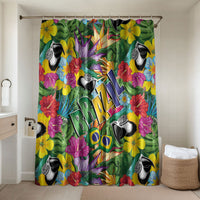 Macaw Parrot Brazil Bathroom Set Maracas Seamless Tropical Flowers