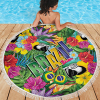 Macaw Parrot Brazil Beach Blanket Maracas Seamless Tropical Flowers
