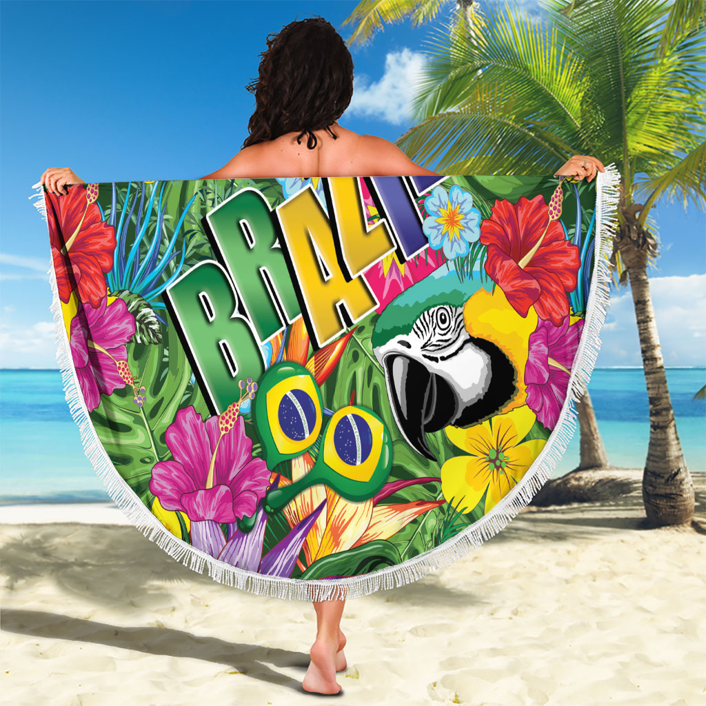 Macaw Parrot Brazil Beach Blanket Maracas Seamless Tropical Flowers