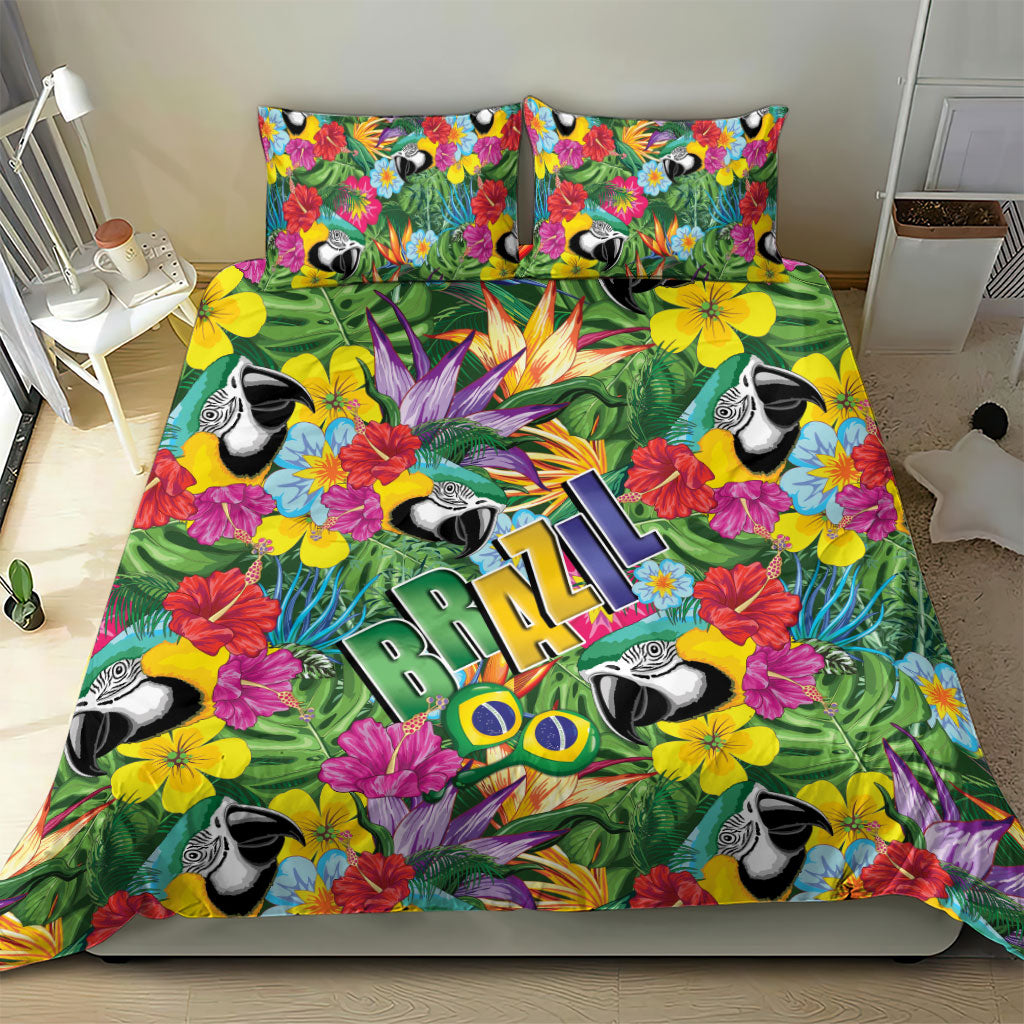 Macaw Parrot Brazil Bedding Set Maracas Seamless Tropical Flowers