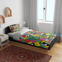 Macaw Parrot Brazil Bedding Set Maracas Seamless Tropical Flowers