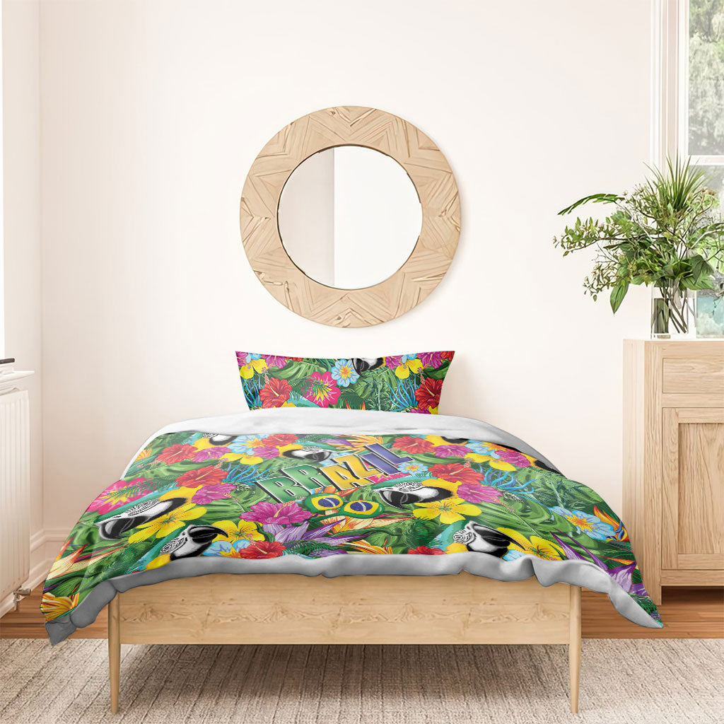 Macaw Parrot Brazil Bedding Set Maracas Seamless Tropical Flowers