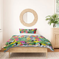 Macaw Parrot Brazil Bedding Set Maracas Seamless Tropical Flowers