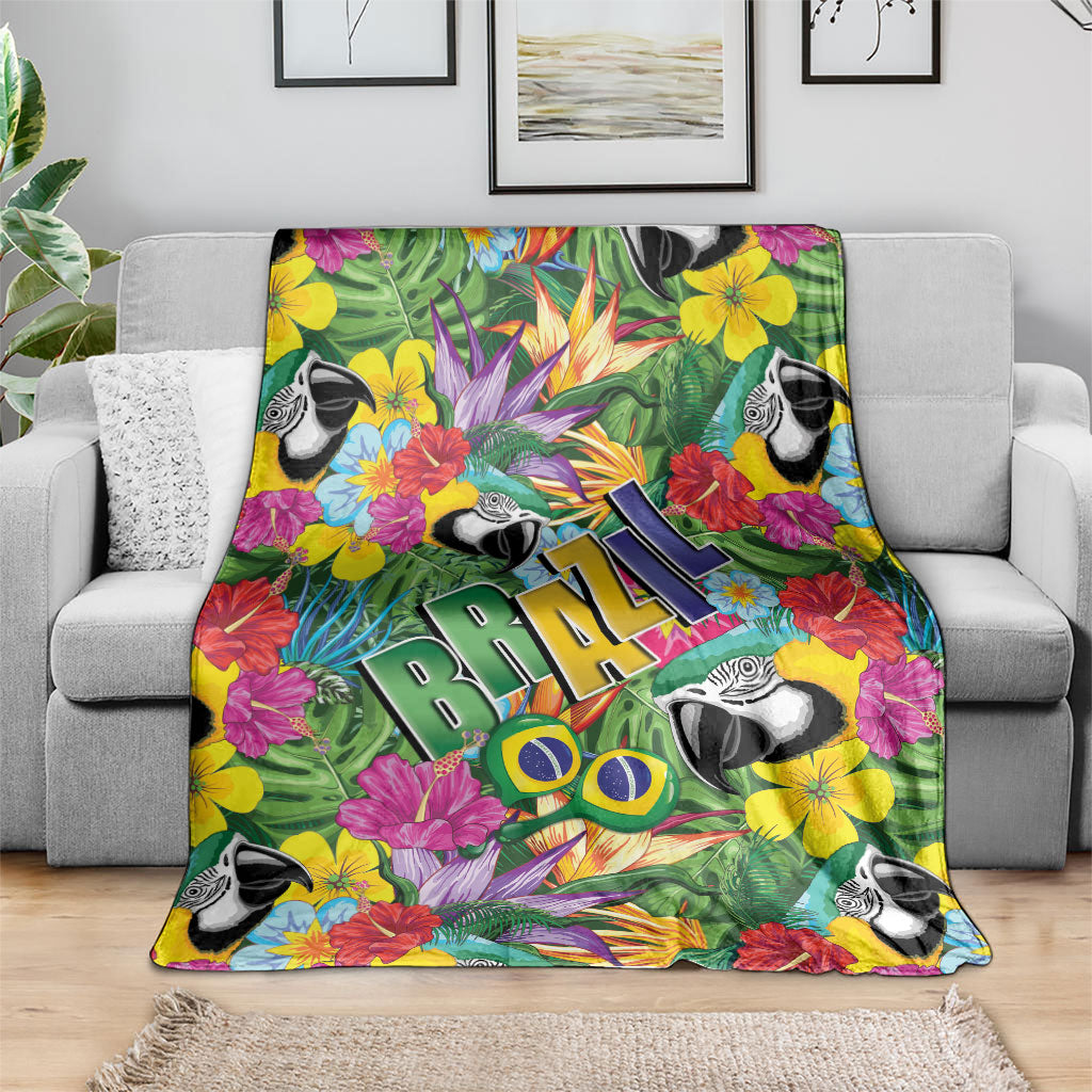 Macaw Parrot Brazil Blanket Maracas Seamless Tropical Flowers