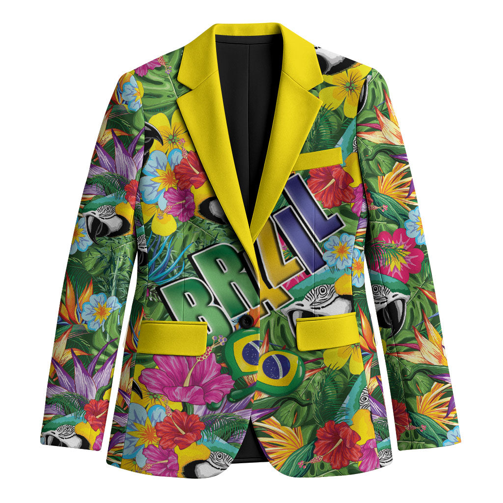 Macaw Parrot Brazil Blazer Maracas Seamless Tropical Flowers