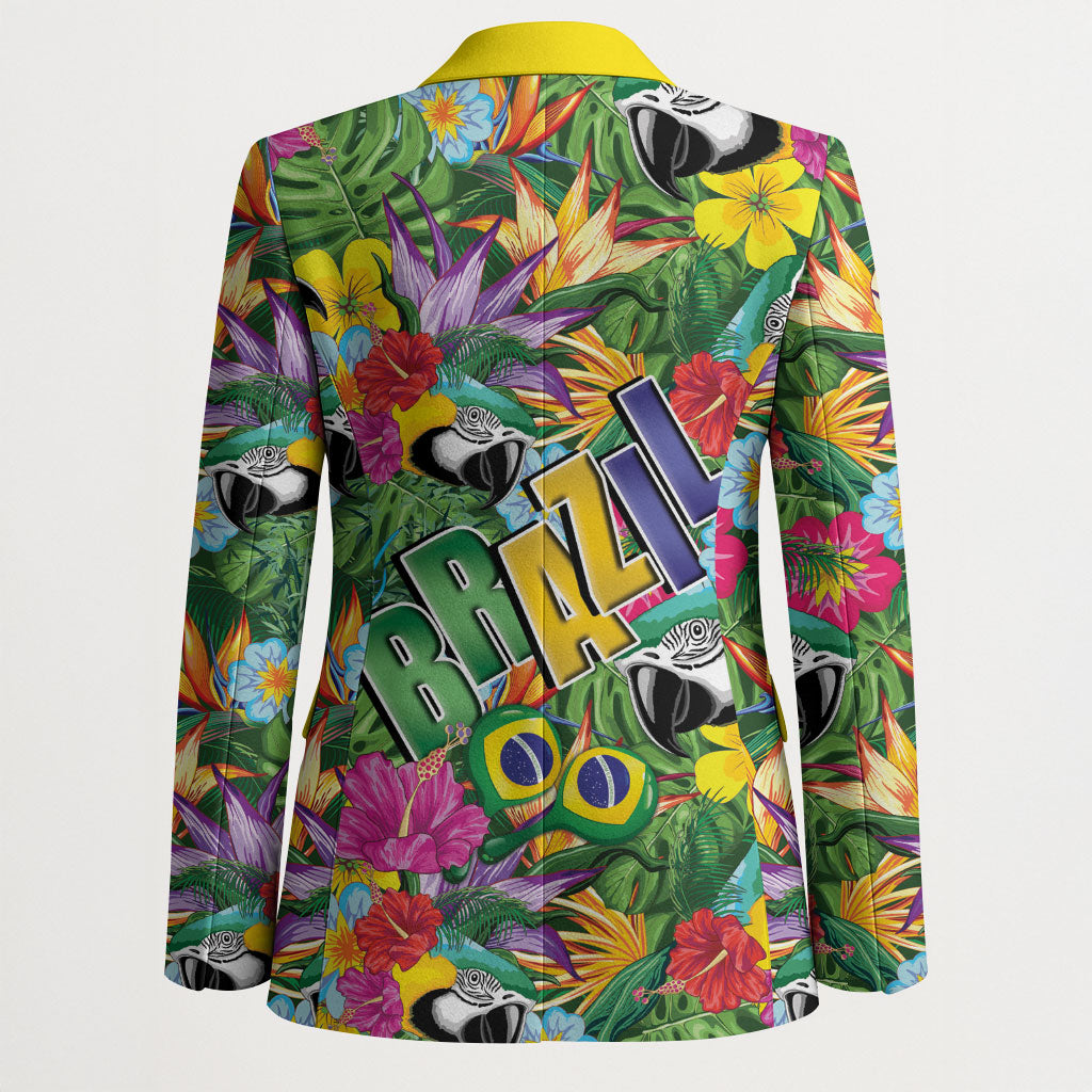 Macaw Parrot Brazil Blazer Maracas Seamless Tropical Flowers