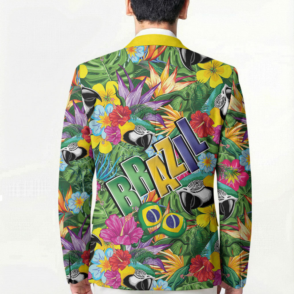 Macaw Parrot Brazil Blazer Maracas Seamless Tropical Flowers