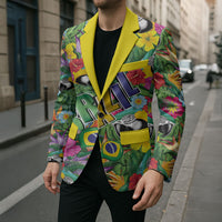 Macaw Parrot Brazil Blazer Maracas Seamless Tropical Flowers