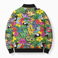 Macaw Parrot Brazil Bomber Puffer Jacket Maracas Seamless Tropical Flowers