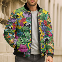 Macaw Parrot Brazil Bomber Puffer Jacket Maracas Seamless Tropical Flowers