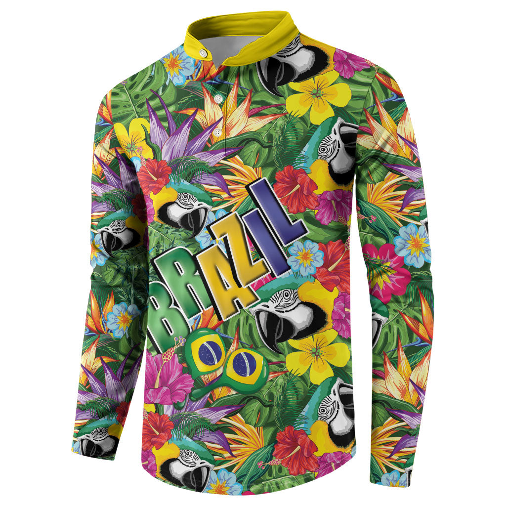 Macaw Parrot Brazil Button Sweatshirt Maracas Seamless Tropical Flowers