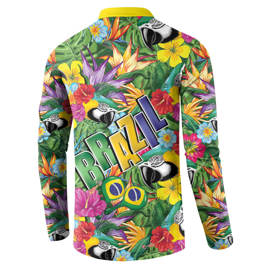 Macaw Parrot Brazil Button Sweatshirt Maracas Seamless Tropical Flowers