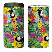 Macaw Parrot Brazil 4 in 1 Can Cooler Tumbler Maracas Seamless Tropical Flowers