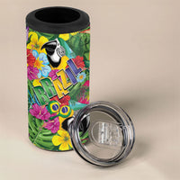 Macaw Parrot Brazil 4 in 1 Can Cooler Tumbler Maracas Seamless Tropical Flowers